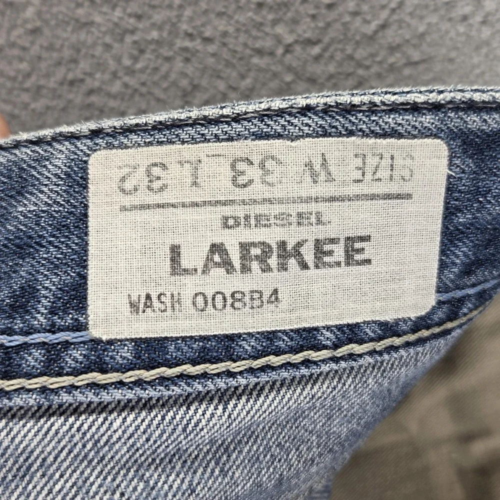 Diesel Jeans Mens 33x32 Blue Larkee Regular Straight Distressed Button Fly 008B4